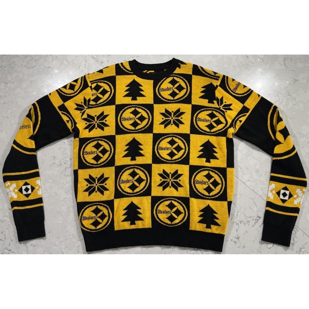 Pittsburgh Steelers Ugly Christmas Holiday Sweater Mens Large Black Gold NFL